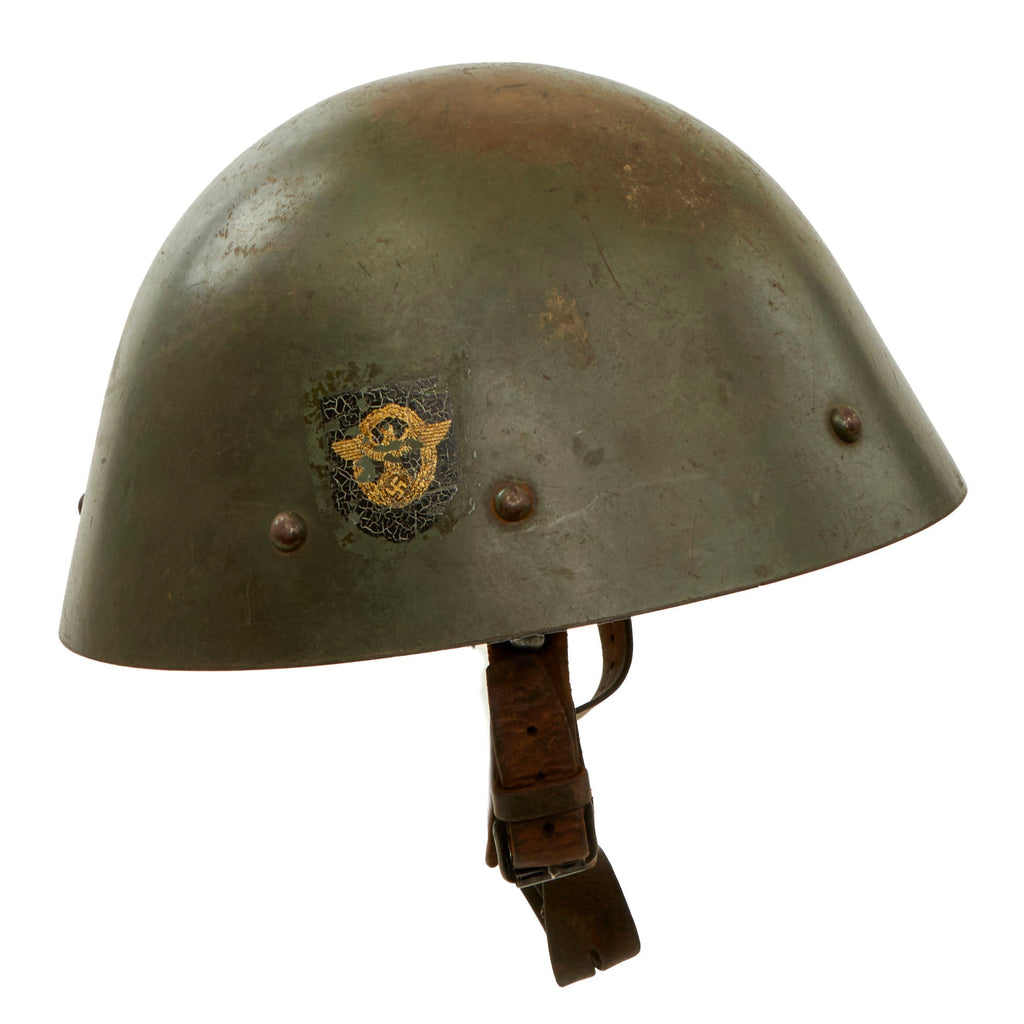 Original German WWII Rare Double Decal Field Police Reissued Czech Vz32 / M32 "Egg-Shell" Steel Helmet - Dated 1938 Original Items