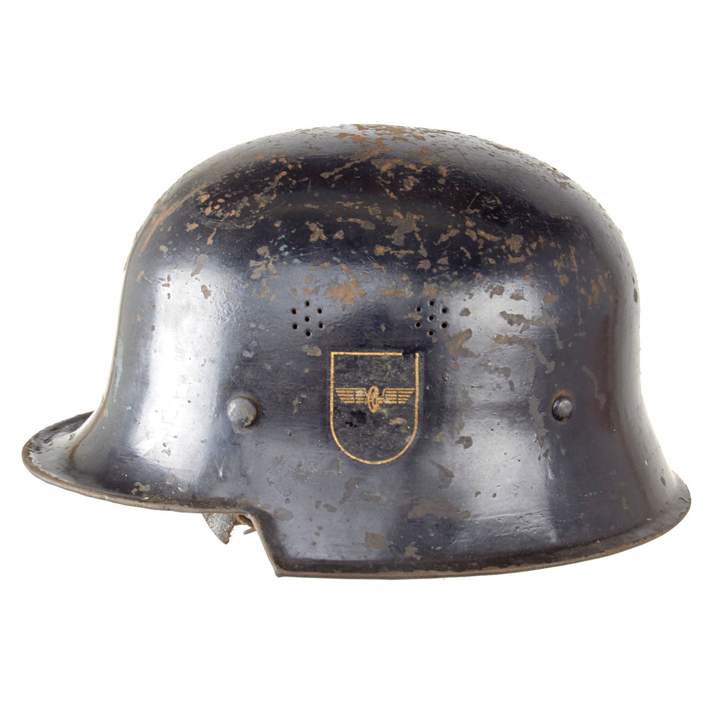 Original German WWII M34 Civic Square Dip Double Decal DRB Bahnschutzpolizei Railway Police Steel Helmet with Liner and Chinstrap Original Items