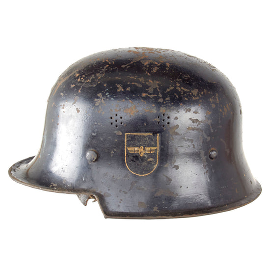 Original German WWII M34 Civic Square Dip Double Decal DRB Bahnschutzpolizei Railway Police Steel Helmet with Liner and Chinstrap Original Items
