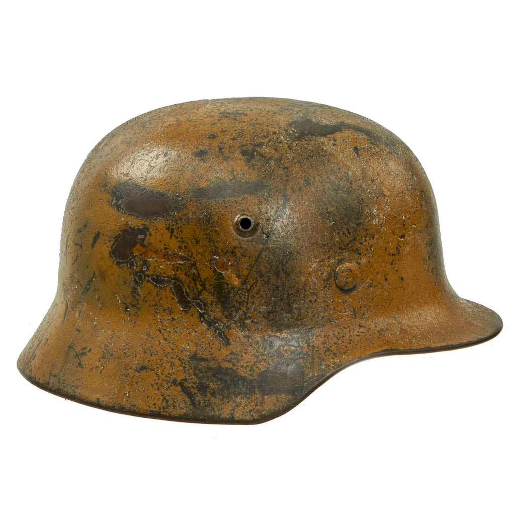 Original German WWII Luftwaffe Afrikakorps Tropical Camouflage M35 Helmet with 1939 Dated 57cm Relic Liner - Stamped SE64 Original Items