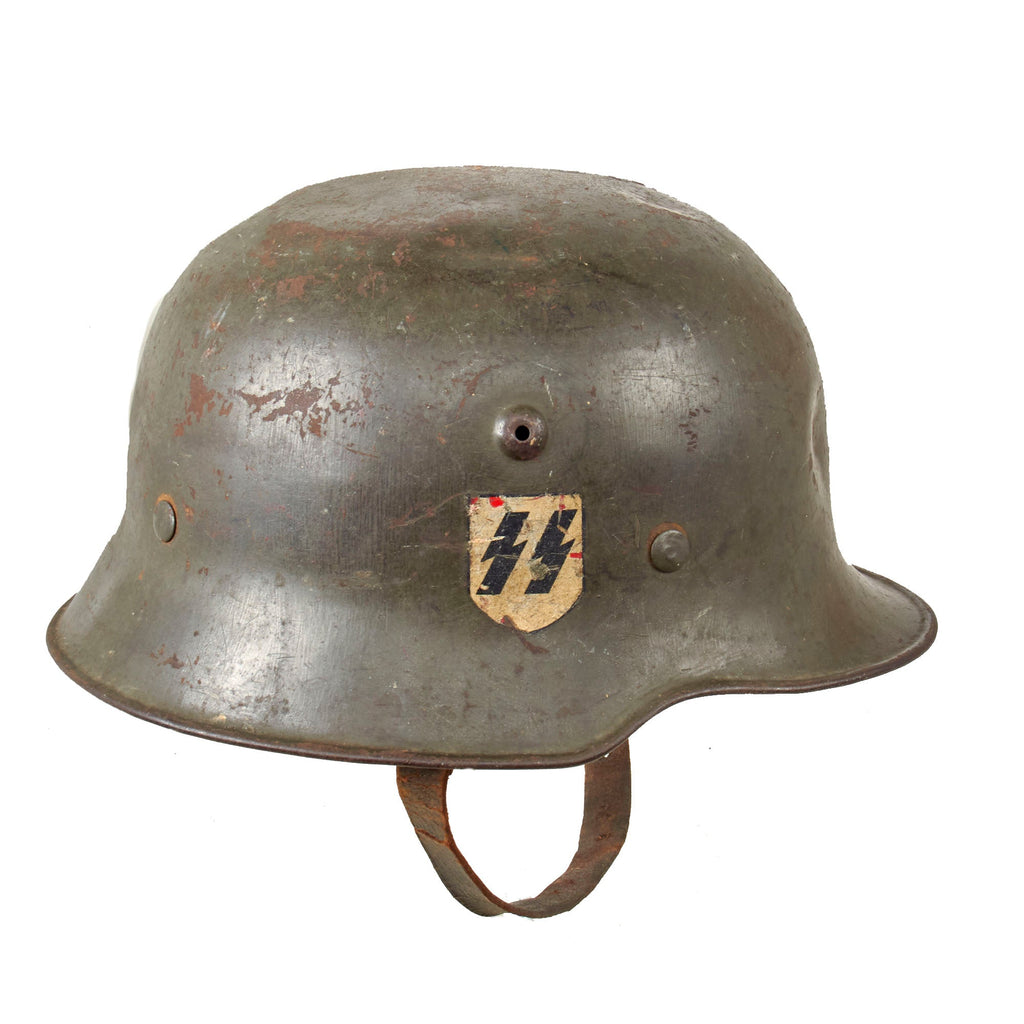 Original German WWII SS Sicherheitsdienst SD Double Decal M34 Style Edelstahl Medium Weight Helmet with Liner and Chinstrap Original Items