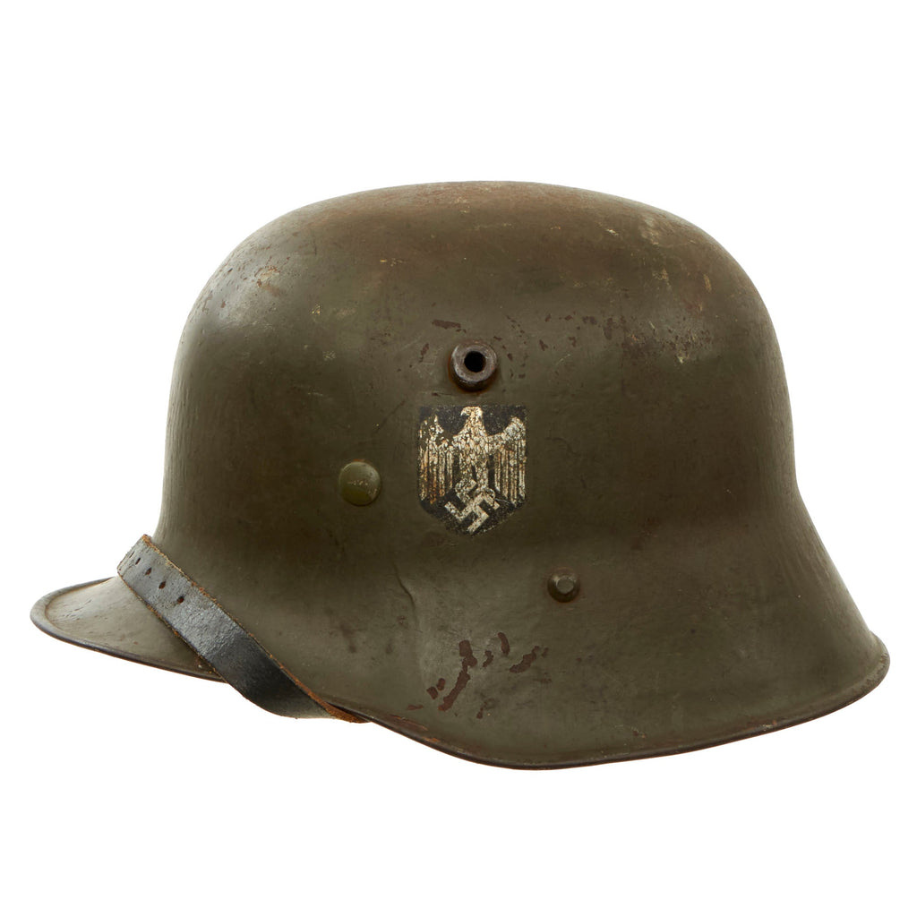 Original German WWII Austrian M17 Transitional Heer Army Double Decal Helmet with 1940 Dated 57cm Liner & Chinstrap - Size 66 Shell Original Items