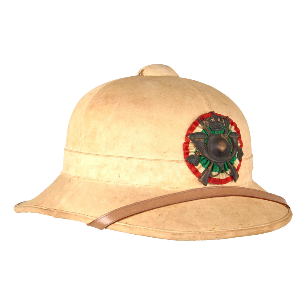 Original Italian WWII North African Campaign Bersaglieri M1928 Tropical Sun Pith Helmet with Bersaglieri Badge Original Items