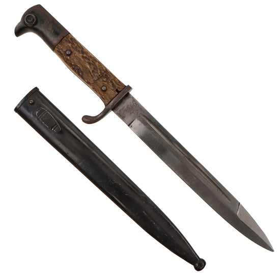 Original German Pre WWII Stag Handle Short 98k Knife Bayonet by Carl Eickhorn with Scabbard Original Items