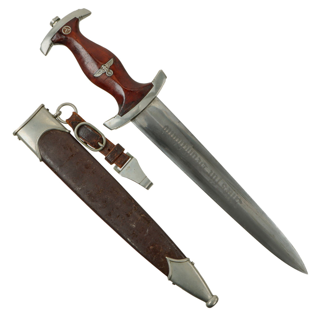 Original German Early WWII SA Dagger by Rare Maker Emil Voos of Solingen with Scabbard and Hanger - McSARR Rarity Rated 8 of 10 Original Items