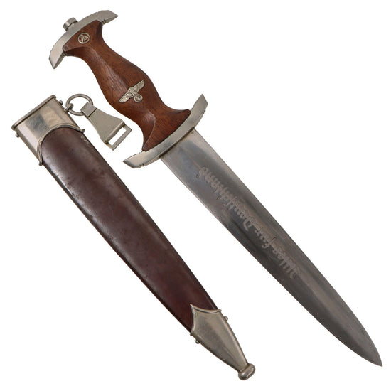 Original German WWII Excellent Early SA Dagger by J.P. Sauer & Sohn of Suhl with Scabbard and Hanger Clip Original Items