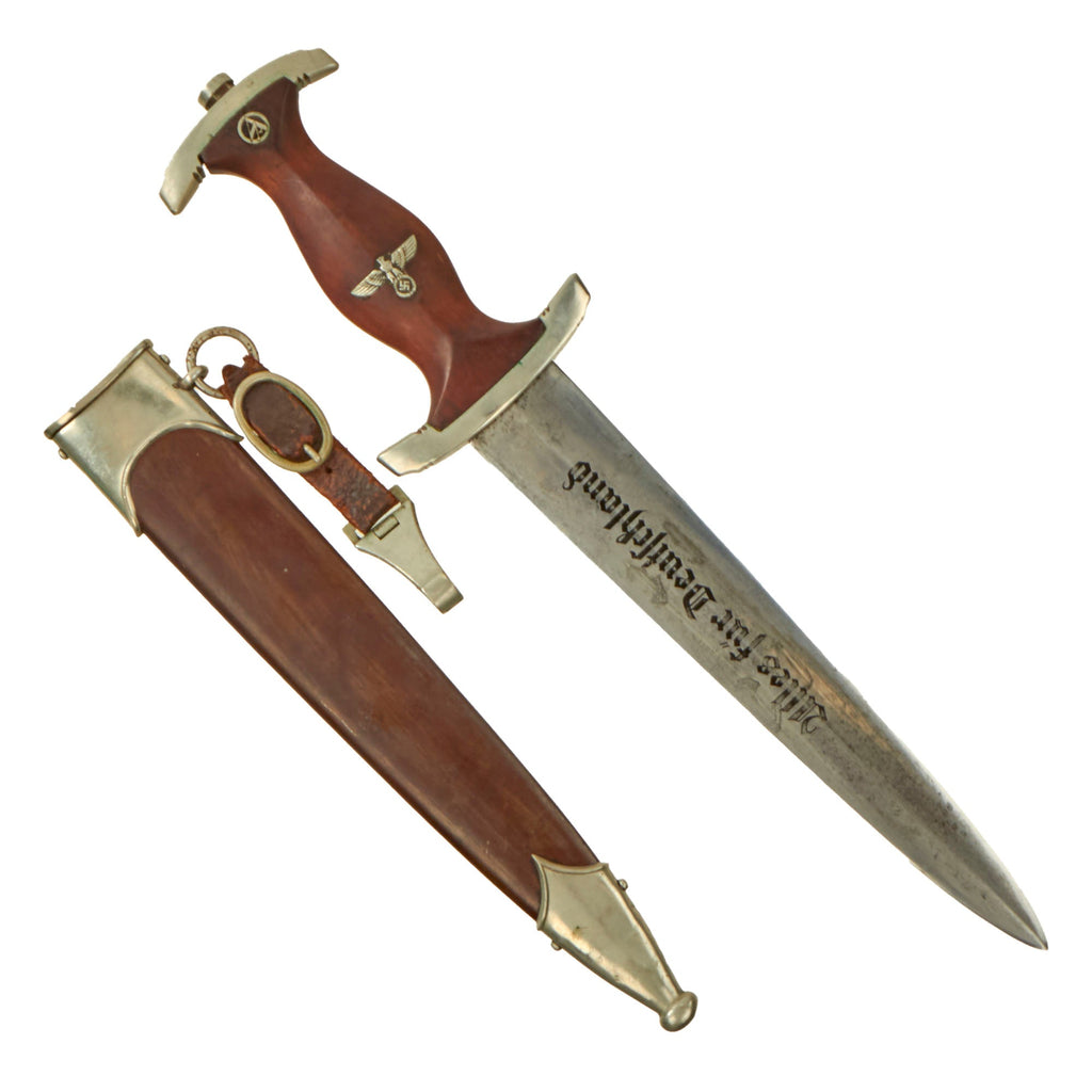 Original German Early WWII SA Dagger by Rare Maker HACO Werk of Berlin with Scabbard and Hanger Original Items