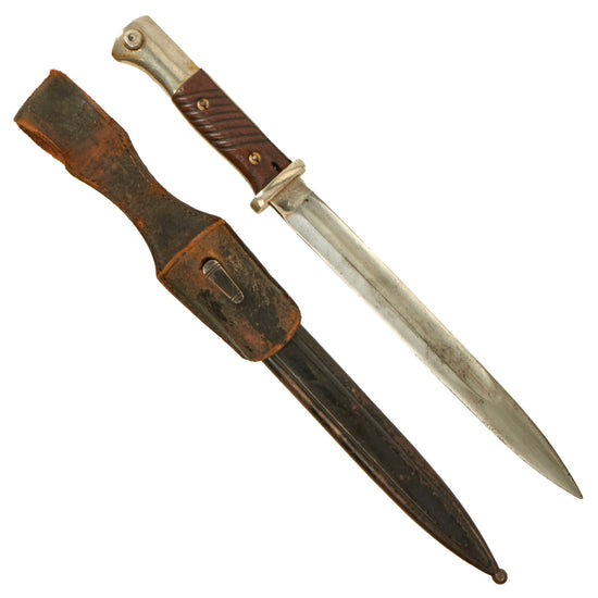 Original German Post-WWI Reichswehr Seitengewehr M1884/98 II Bayonet with Ersatz Faux Leather Iron Scabbard & Wooden WWI Style Grips by Gottlieb Hammesfahr & Co. with Bayard Stamp Original Items
