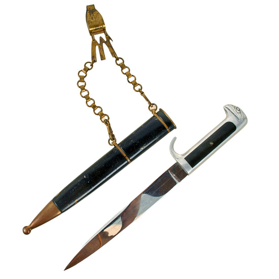 Original Italian WWII M.V.S.N. Fascist Militia Blackshirts Nickel-Plated Dagger with Scabbard and Hanger Original Items