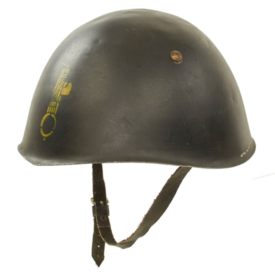 Original WWII Italian M33 Lightweight Parade Helmet Painted Black with MVSN Militia Stencil Original Items