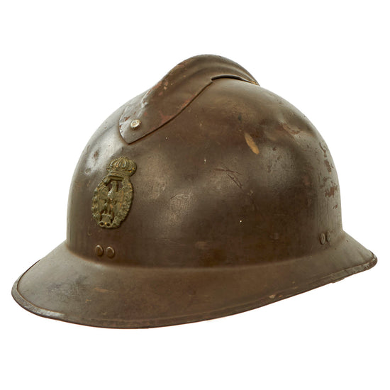 Original French WWII Italian Captured & Reissued M26 Adrian Helmet with Italian Air Force Insignia & Liner Original Items