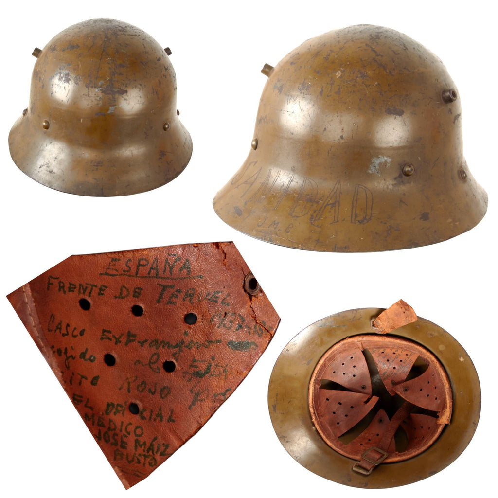 Original Czechoslovakia WWII Era Czech M30 Helmet with Spanish Civil War Medic’s Travel Diary - Worn at Battle of Teruel Sanidad Medico Jose Máiz Busto Original Items