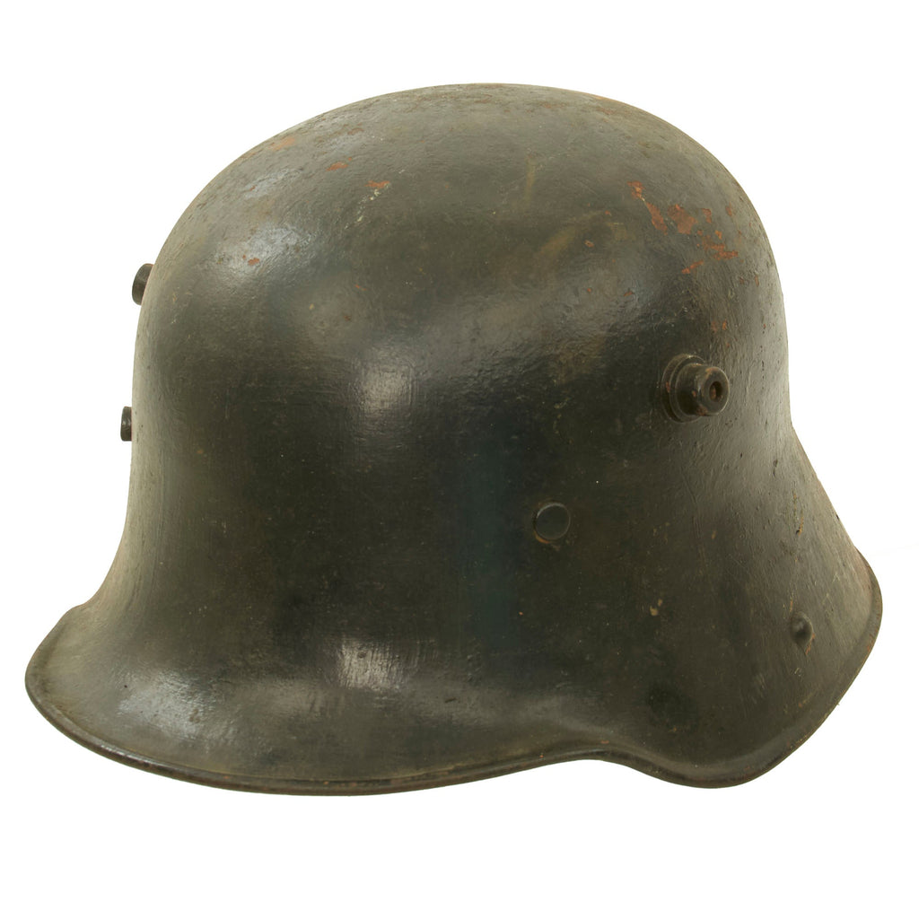 Original Imperial German WWI M16 Stahlhelm Army Helmet Shell with Partial Leather Liner & Wartime-Refurbishment & Repaint - Marked ET64 Original Items