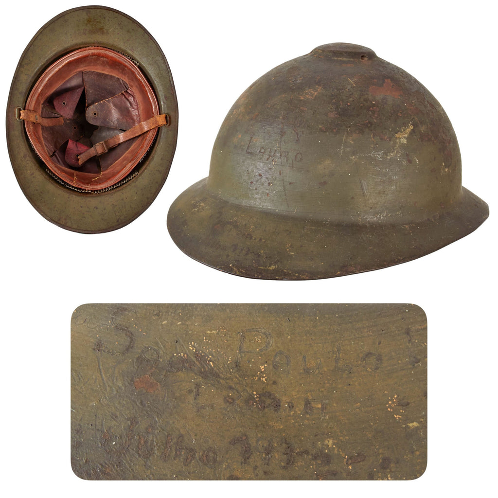 Original Brazilian Constitutionalist Revolution Model 1932 “Paulista” Steel Helmet with Liner & São Paulo Inscription Original Items