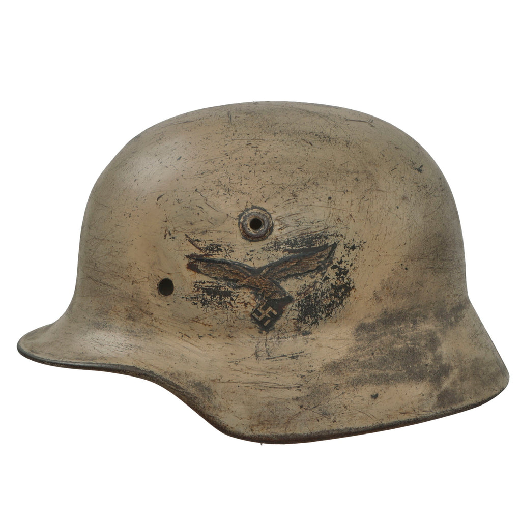 Original German WWII Luftwaffe Single Decal M40 Helmet Shell with Replica Snow Camouflage - Size 62 Shell Original Items