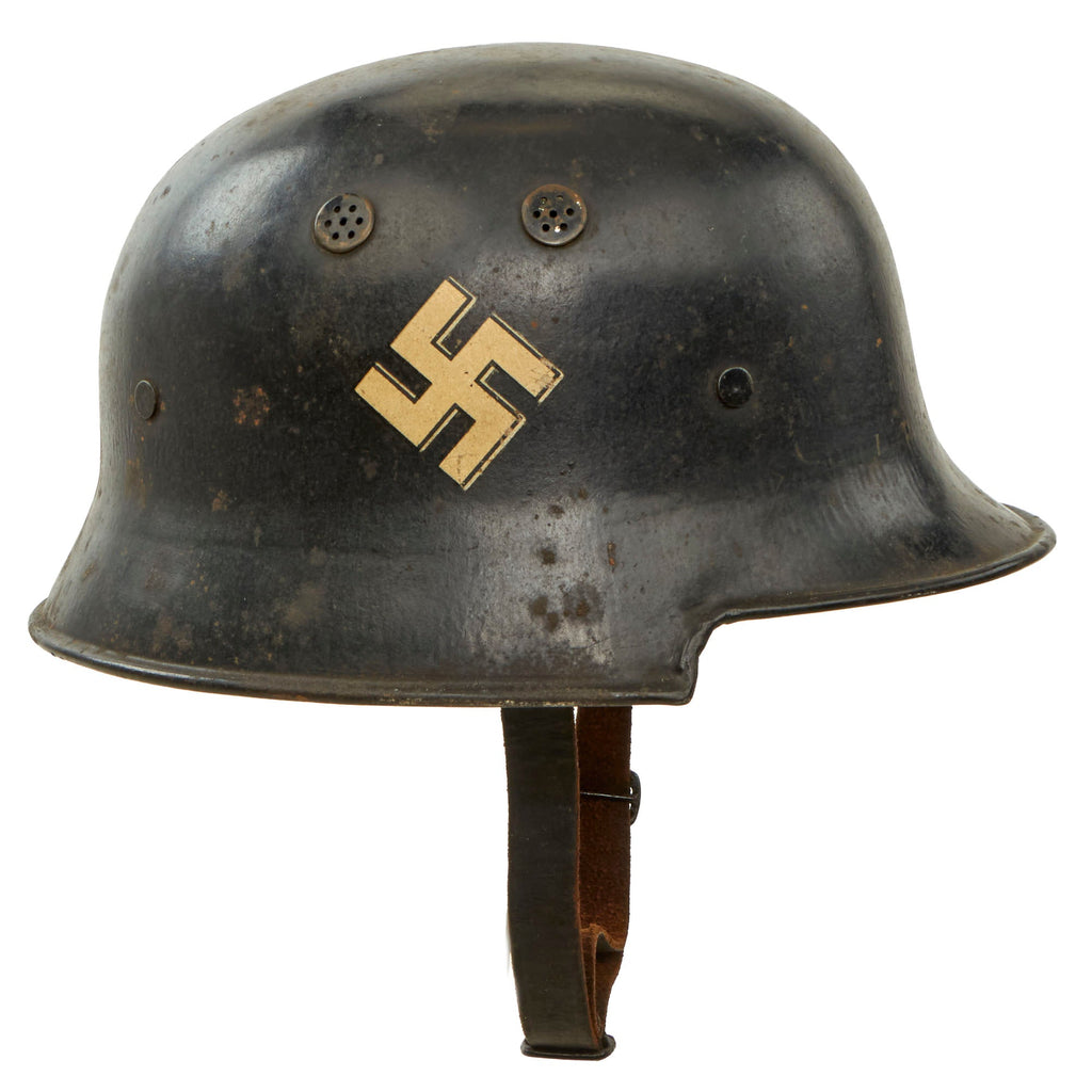 Original German Pre-WWII Early M34 Square Dip First Pattern Order Police Helmet with Double Decals - Orpo Original Items