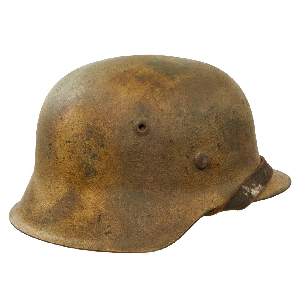 Original German WWII Luftwaffe M42 Single Decal Camouflage Overpaint Helmet with 1944 Dated 56cm Liner and Replica Chinstrap - Stamped ckl64 Original Items