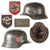 Original German WWII Battle Damaged Double Decal Civic Police M35 Steel Combat Helmet with 56cm Liner & Broken Chinstrap - SE64 Original Items