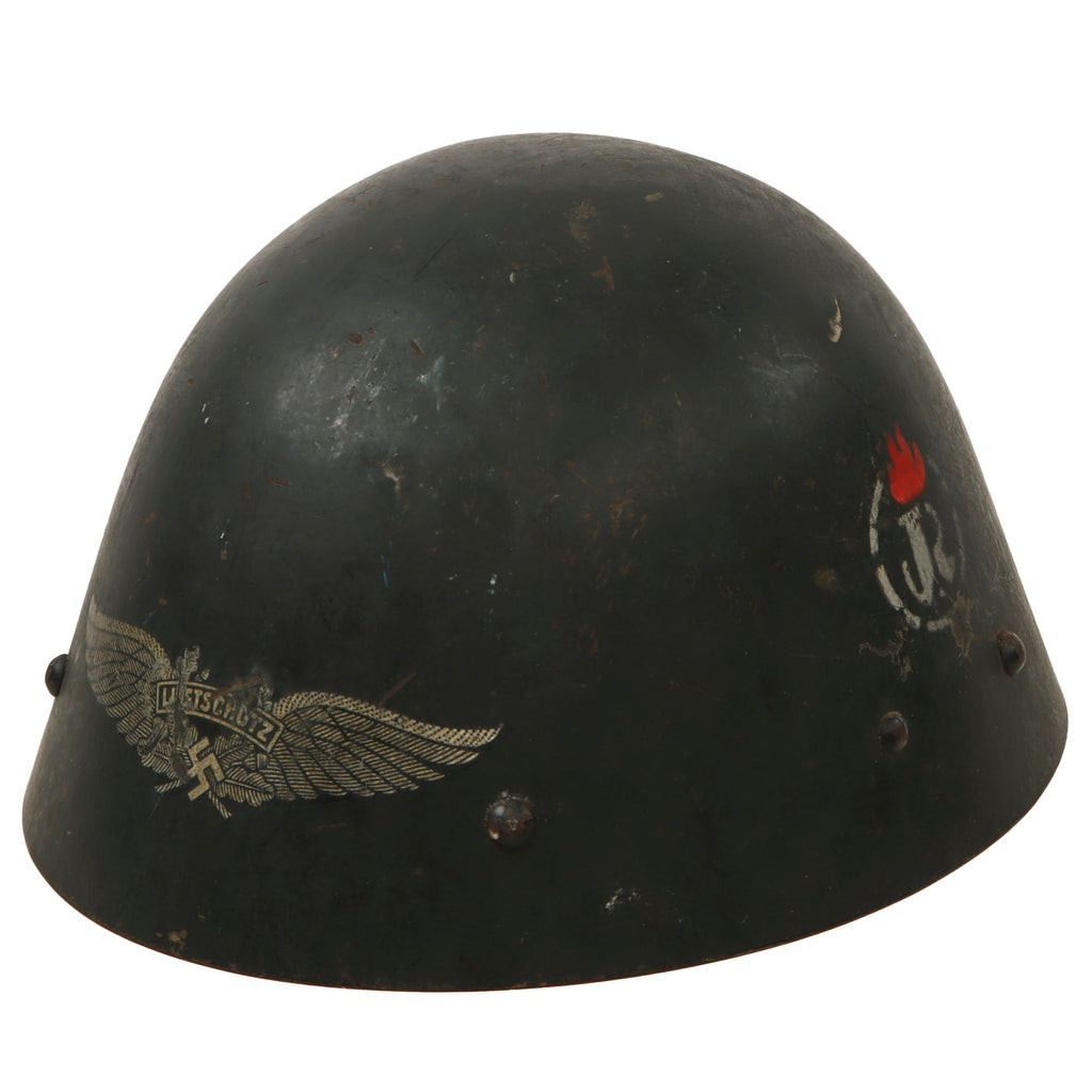 Original Rare Czech WWII Named Vz32 / M32 "Egg-Shell" Steel Helmet Converted for Luftschutz Use with Unit Marking - Dated 1936 Original Items