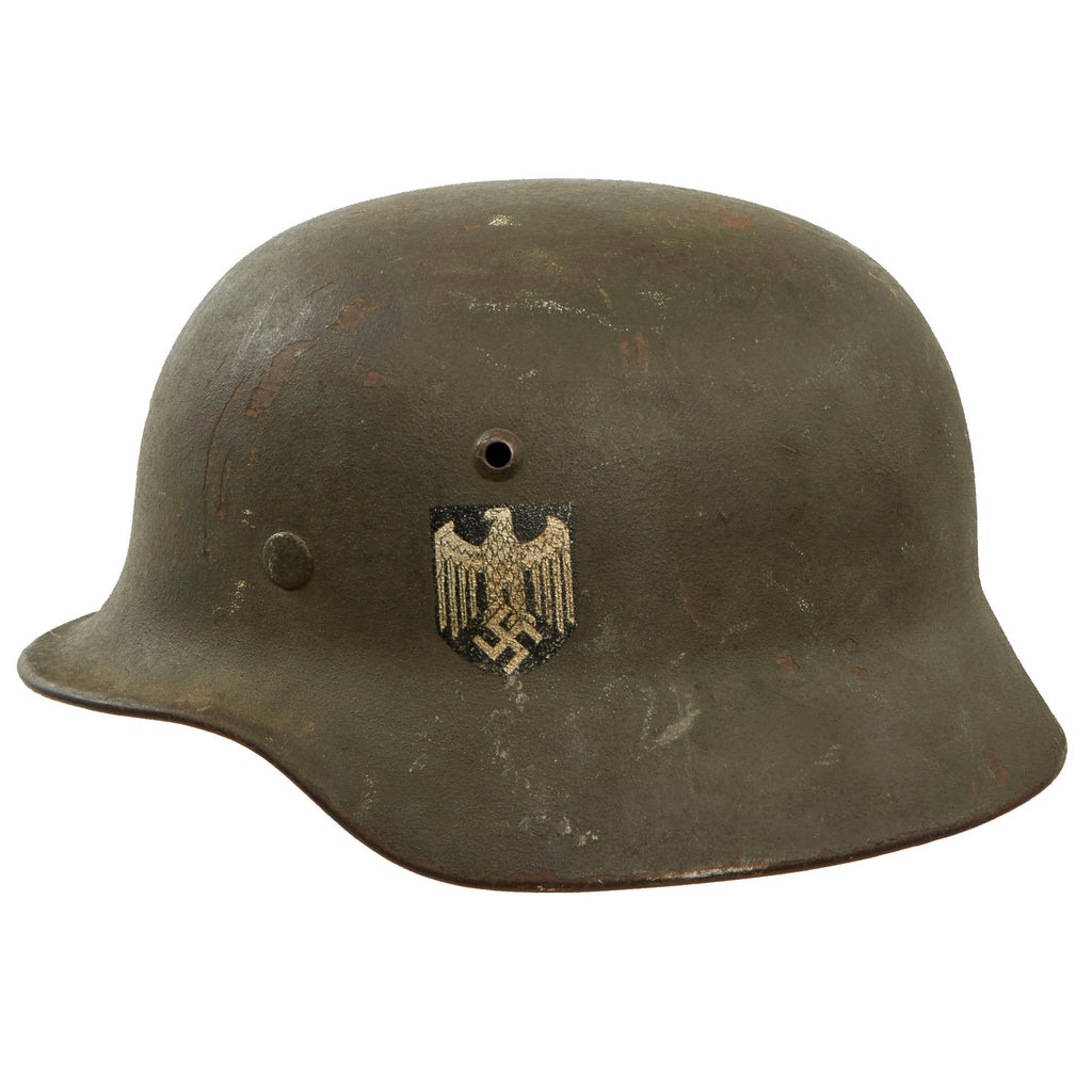 Original German WWII Heer Army M35 Single Decal Steel Helmet with 1931 Dated Liner - marked EF66 Original Items