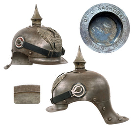 Original German WWI Prussian M1915 Jäger zu Pferde Lobster Tail Pickelhaube Helmet Shell by Otto Nachtigall of Berlin - Dated 1916 - Reproduction Liner & Chinstrap