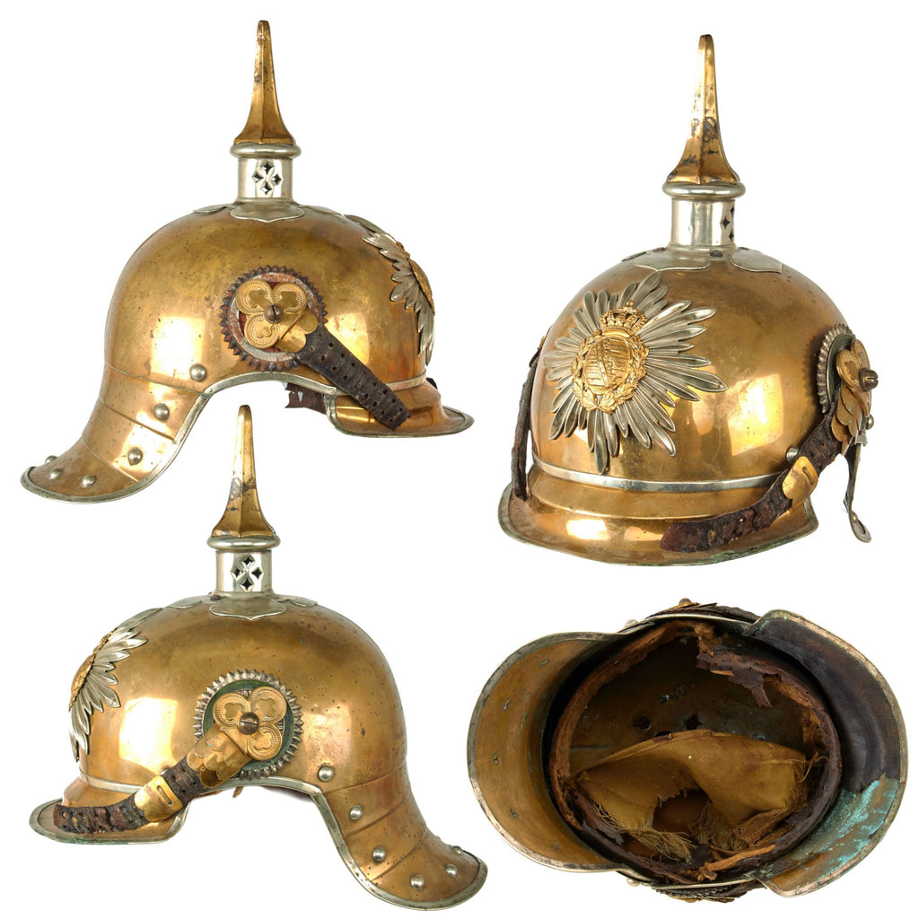 Original Saxon WWI Saxon Garde Reiter 1st Royal Saxon Guards Heavy Cavalry Officer’s Helmet with Correct Cockades & Partial Liner - Rare Original Items