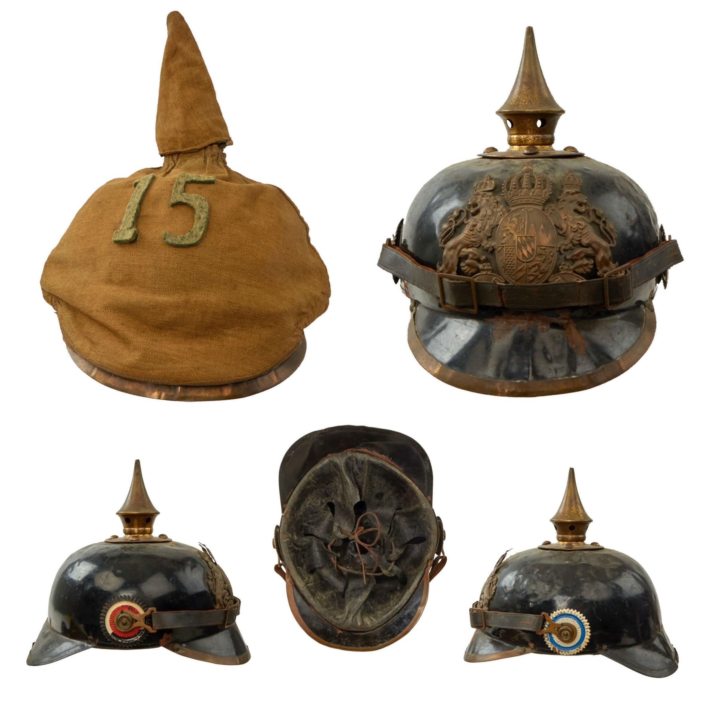 Original German WWI Bavarian Model 1914 Tin Plate Pickelhaube Helmet w – International Military Antiques