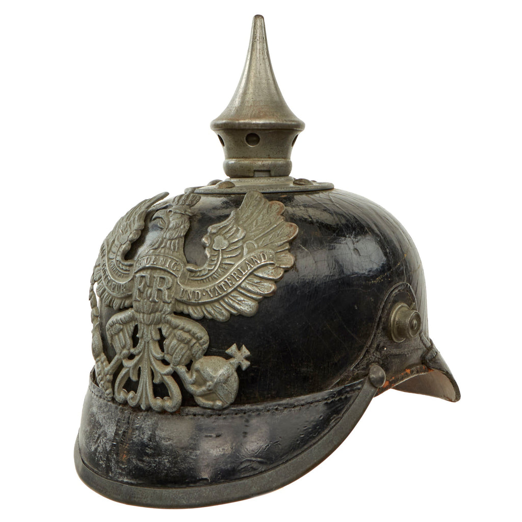 Original Imperial German WWI Unit-Marked Prussian EM/NCO Infantry M1915 Pickelhaube Spiked Helmet - 4th Upper Silesian 63rd Infantry Regiment - Size 53 Original Items