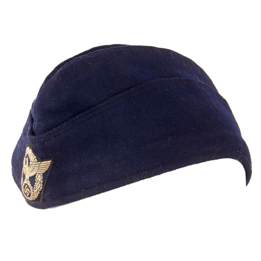 Original German WWII Schutzpolizei Protection Police Navy Blue EM/NCO M38 Overseas Cap in Size 58 - Schiffchen Original Items