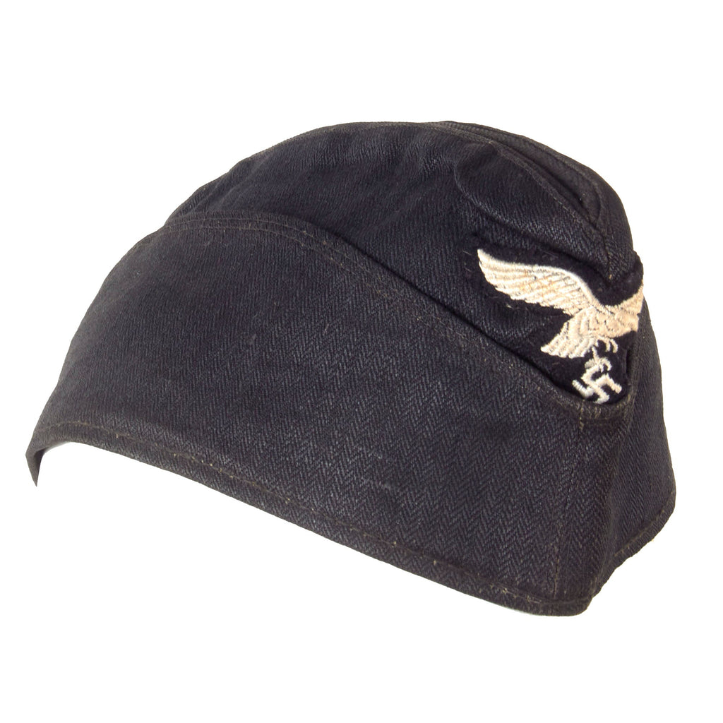 Original German WWII Luftwaffe Mechanic Black HBT M38 Overseas Cap by Carl Halfar with Unit Marking in Size 56 ½ - Schiffchen Original Items
