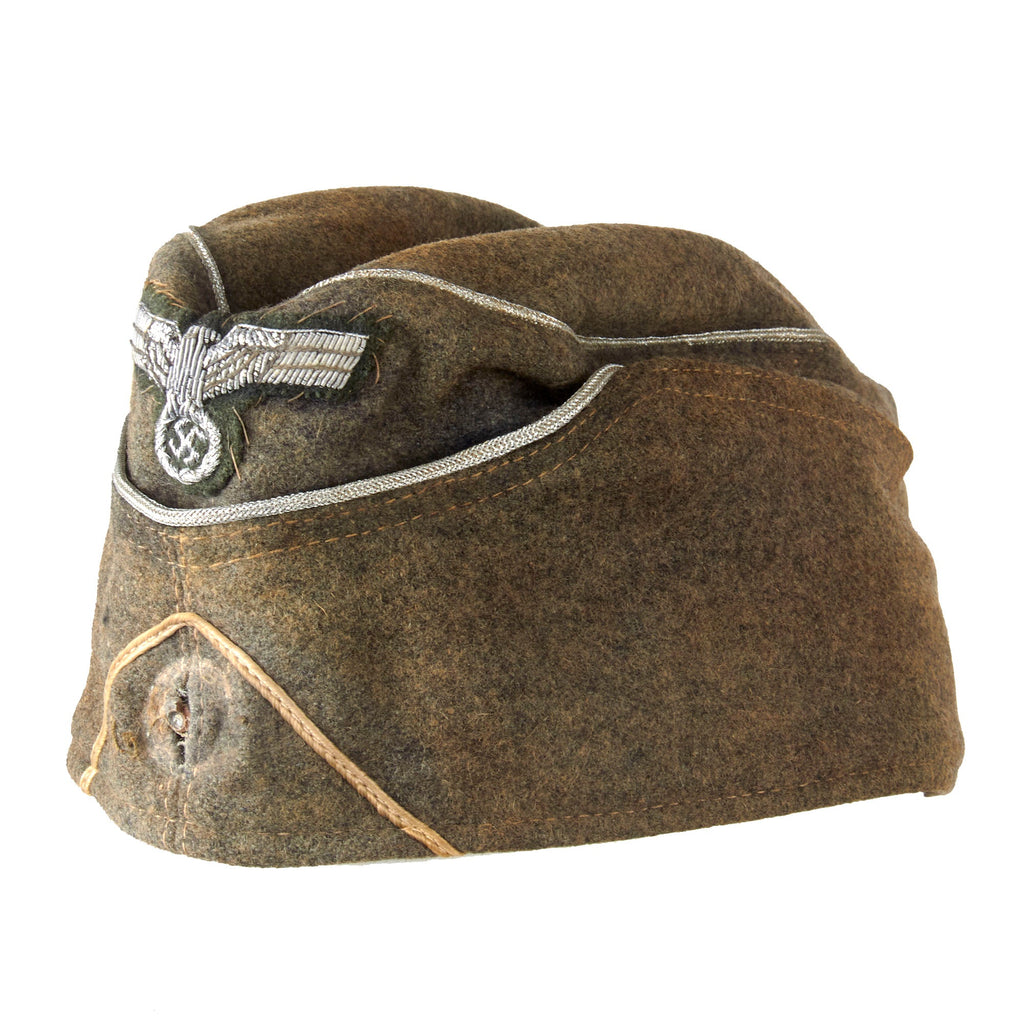 Original German WWII Heer Army Infantry 1941 Dated EM/NCO Upgraded to Officer M38 Overseas Cap by Berolina with Detached Cockade - size 59 Original Items