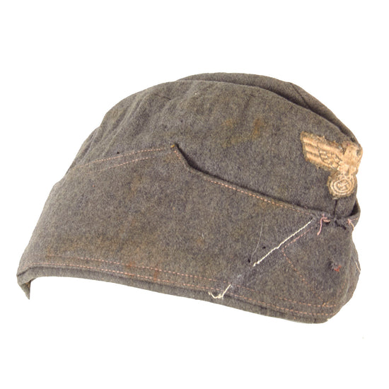 Original German WWII Service Worn Heer Army EM-NCO M38 Overseas Cap - Removed Cockade and Soutache Original Items