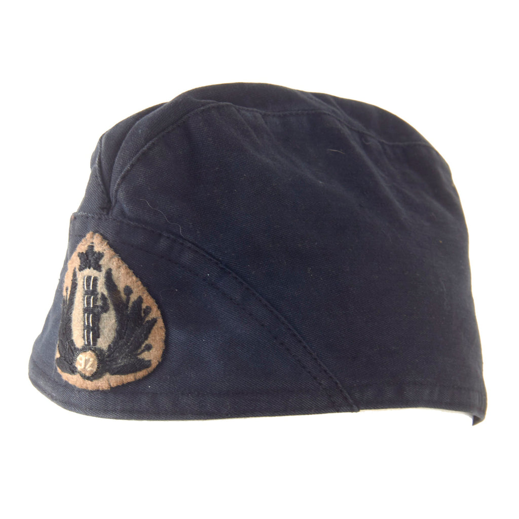 Original Italian WWII Italian Black Shirt MVSN Fascist Overseas Cap with Embroidered 92nd Florence Legion Insignia Original Items