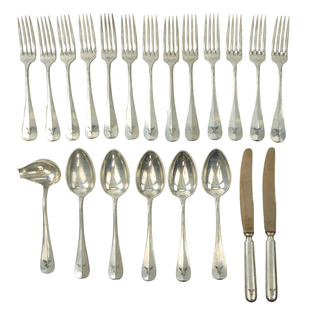 Original German WWII 1940 Dated Luftwaffe Fl.U.V. Marked Barracks Utensil Set by W. Seibel of Mettman - 21 Items Original Items
