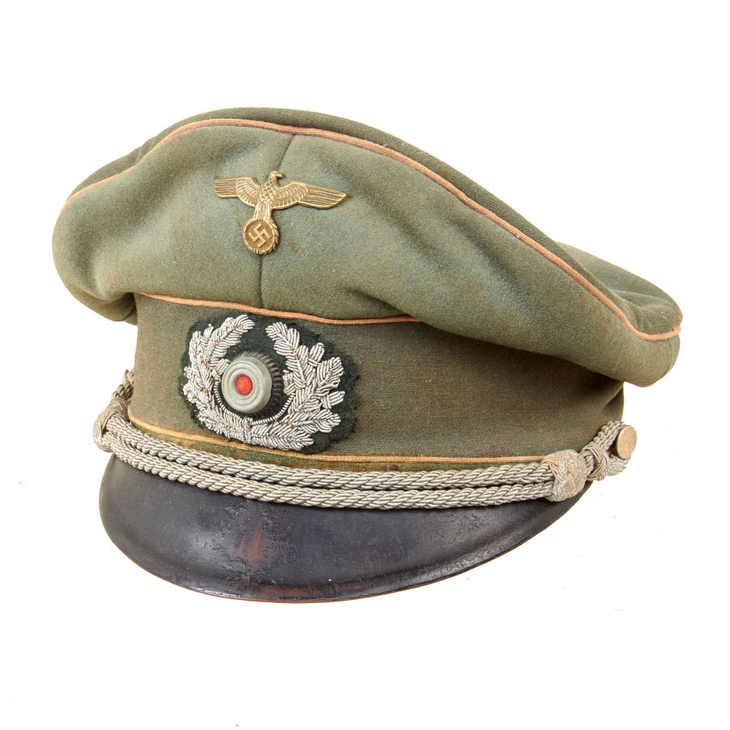 Original German WWII Service Worn Heer Army Panzer Armored Corps Officer Schirmmütze Visor Cap by Top Maker Peküro Original Items