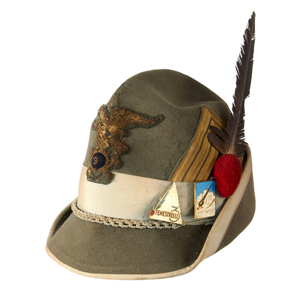 Original WWII Royal Italian Army Alpine Division 3rd Regiment Officer Alpini Cap with Feather & Battle of Monte Marrone Reunion Pin Original Items
