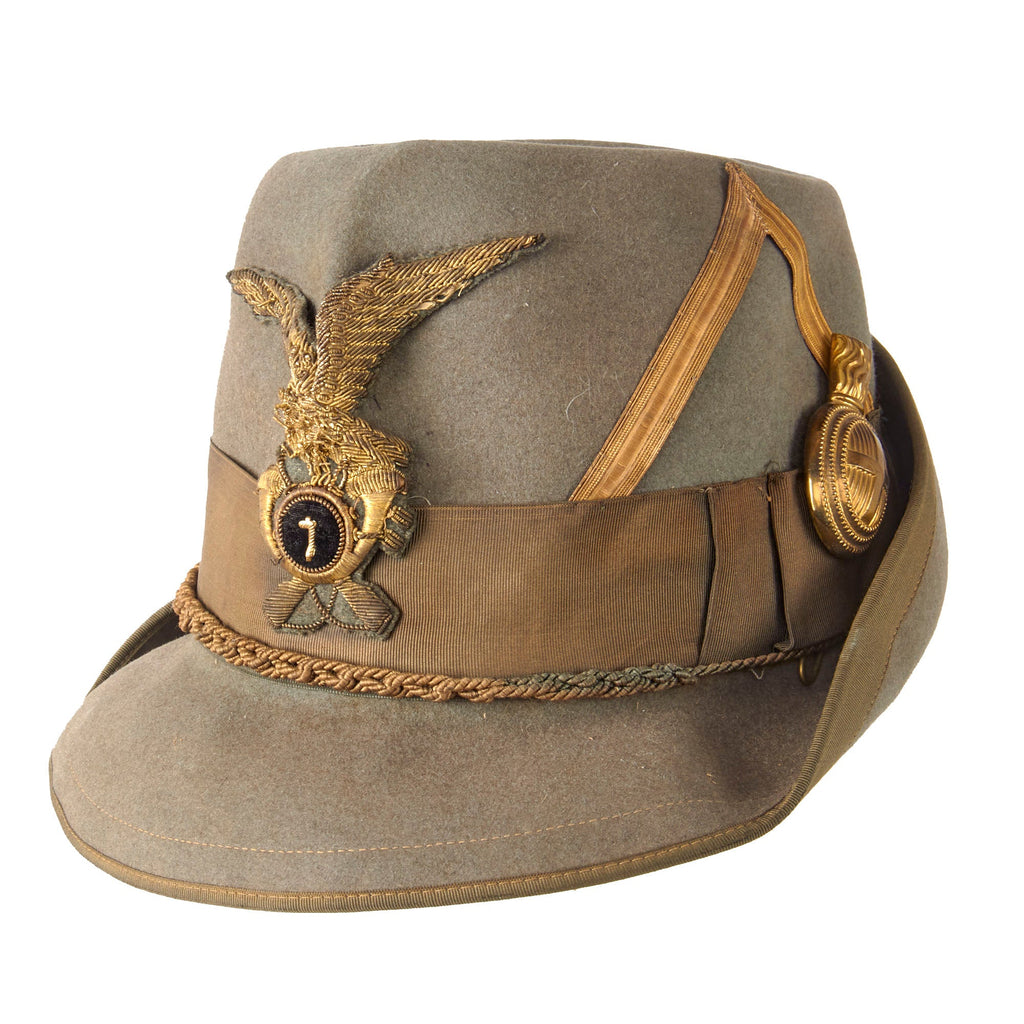 Original WWII Royal Italian Army Alpine Division 7th Regiment Officer Alpini Cap by Alpino with Bullion Badge & Plume Holder Original Items