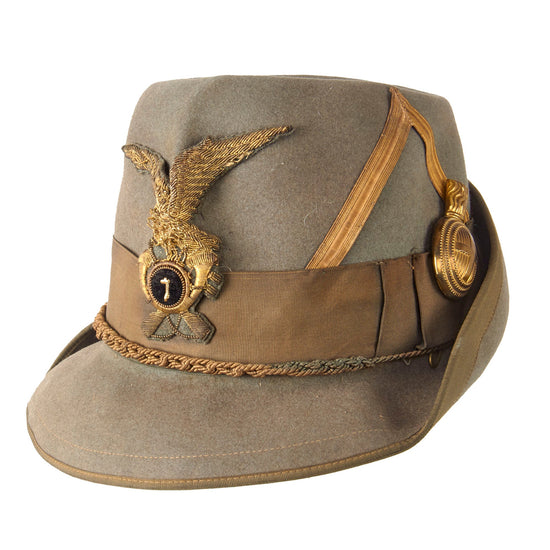 Original WWII Royal Italian Army Alpine Division 7th Regiment Officer Alpini Cap by Alpino with Bullion Badge & Plume Holder Original Items