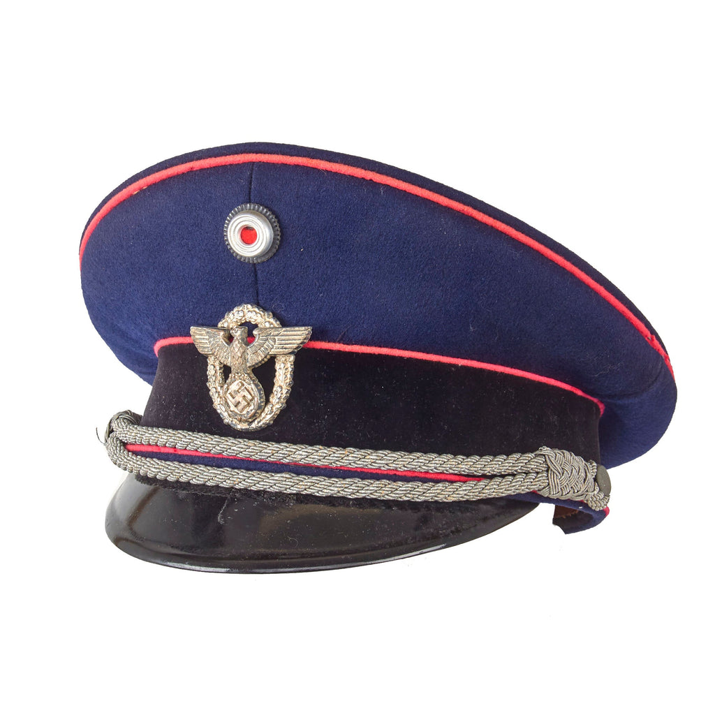 Original German WWII Fire Protection Police Officer Schirmmütze Visor Cap by Top Maker Peküro - Peter Küpper Original Items