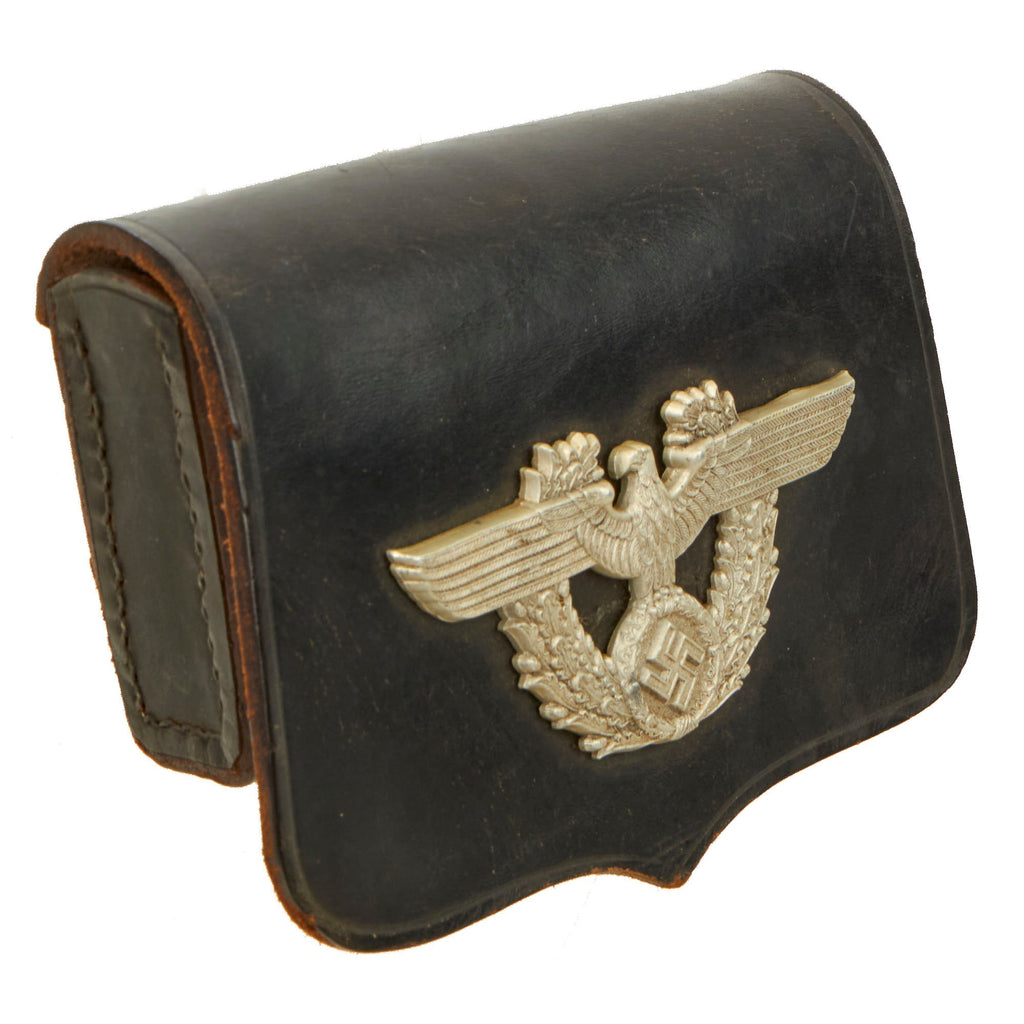 Original German WWII Metropolitan Police Leather Pistol Cartridge Box with Police Eagle Insignia Original Items