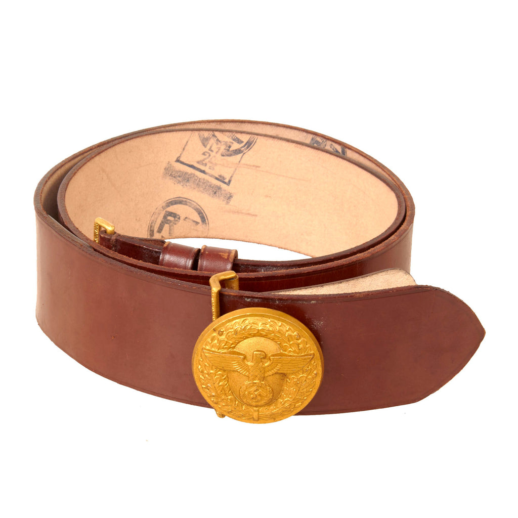 Original German WWII Excellent NSDAP Leader Leather Belt with Aluminum Belt Buckle by Christian Theodor Dicke - RZM M4/22 Original Items