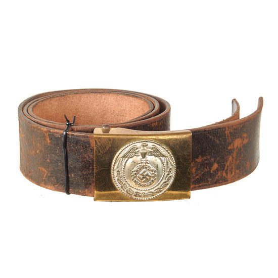 Original German WWII SA EM/NCO Belt with Two Piece Brass & Nickel Buckle - Sturmabteilung Original Items
