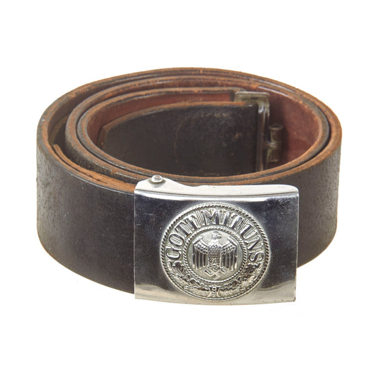 Original German WWII Heer Army EM/NCO Leather Parade Belt with Nickel Plated Steel Buckle, J.C. Maedicke 1941 Dated Leather Tab, Size 90 Original Items