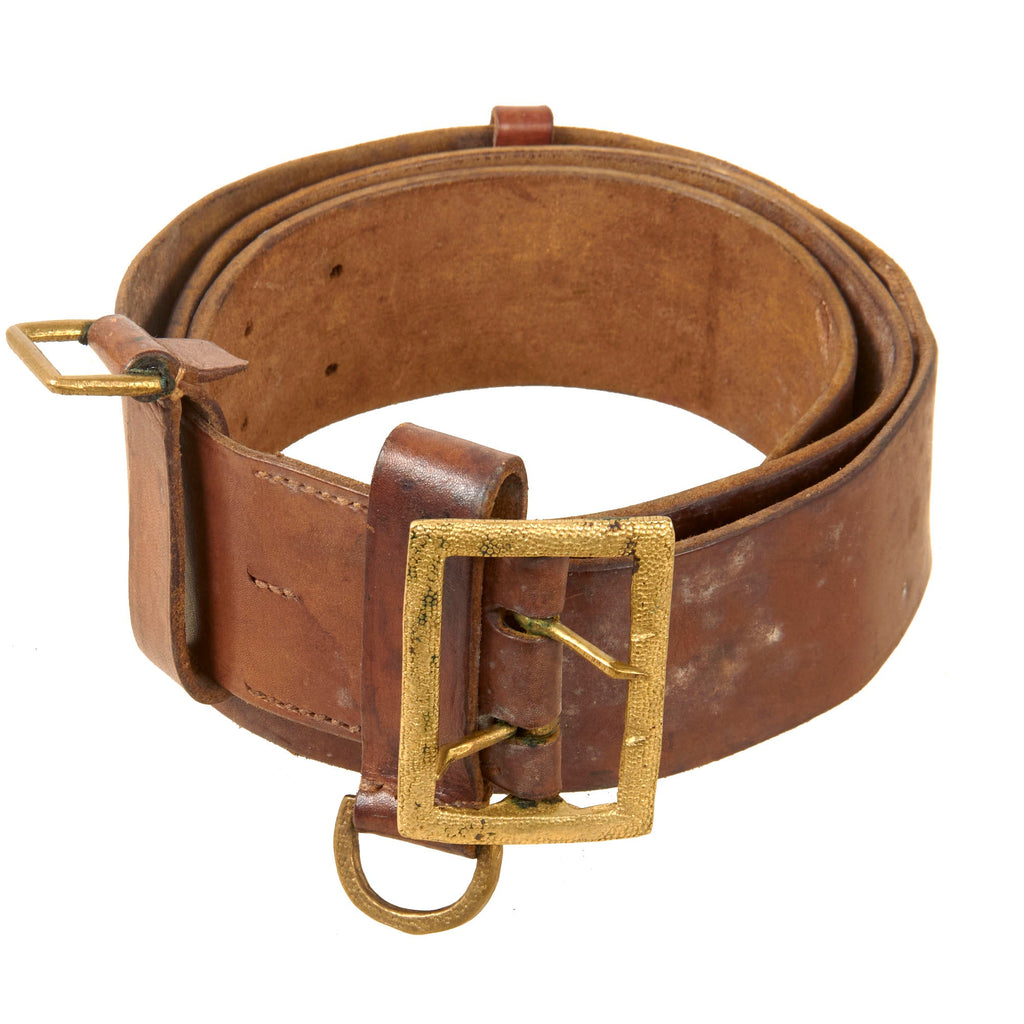 Original German Pre-WWII Army Heer Officers 53mm Brown Leather Open Claw Brass Buckle Belt with Hanger Loops Original Items