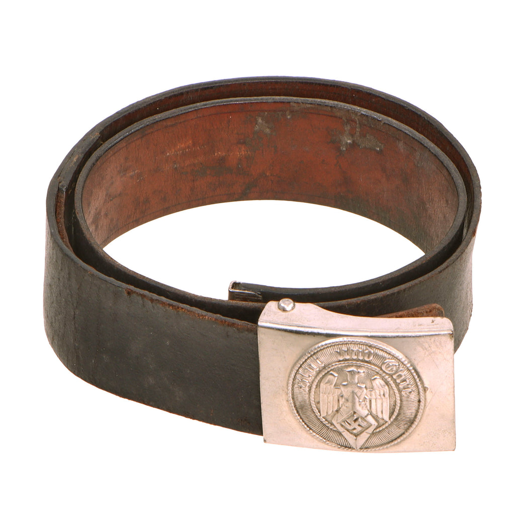 Original German WWII HJ Leather Knife Belt with Plated Steel Buckle by Paulmann & Crone - RZM M4/28 Original Items