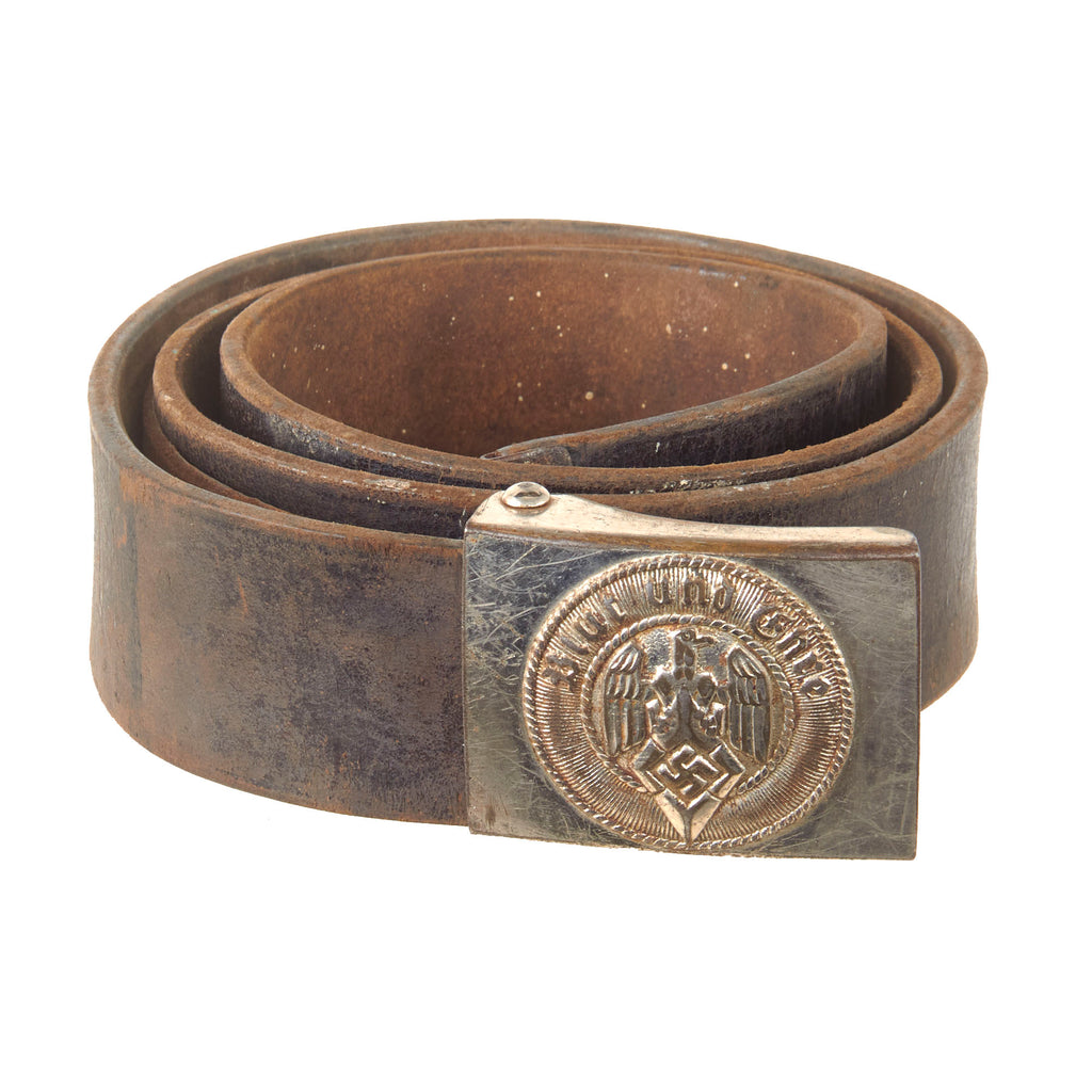 Original German WWII HJ Leather Knife Belt with Steel Buckle by F. W. Assmann & Söhne - RZM M4/39 Original Items