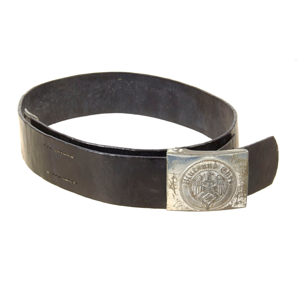 Original German WWII Rare HJ Rubber Knife Belt with Plated Steel Buckle by Julius Kremp of Lüdenscheid - RZM M4/55 Original Items