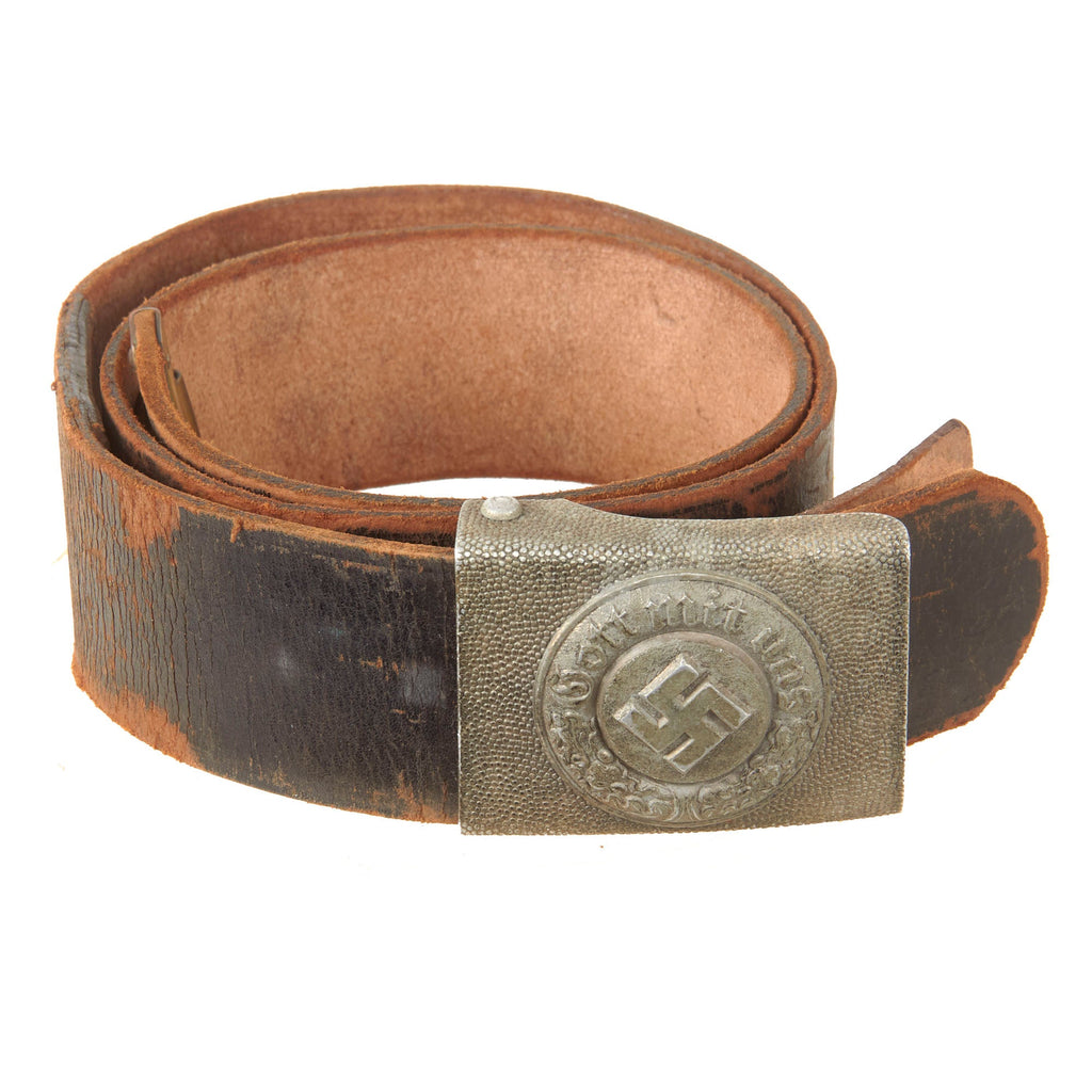 Original German WWII Metropolitan Police Belt with Pebbled Aluminum EM/NCO Buckle Original Items
