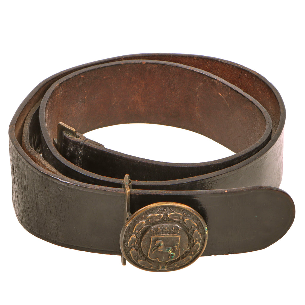 Original German WWII Westphalia Fire Police Officer's Leather Belt with Brass Hanoverian Horse Buckle Original Items