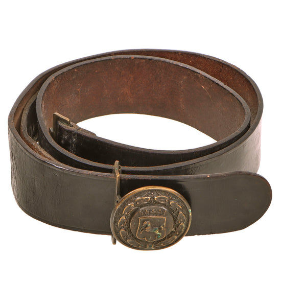 Original German WWII Westphalia Fire Police Officer's Leather Belt with Brass Hanoverian Horse Buckle Original Items